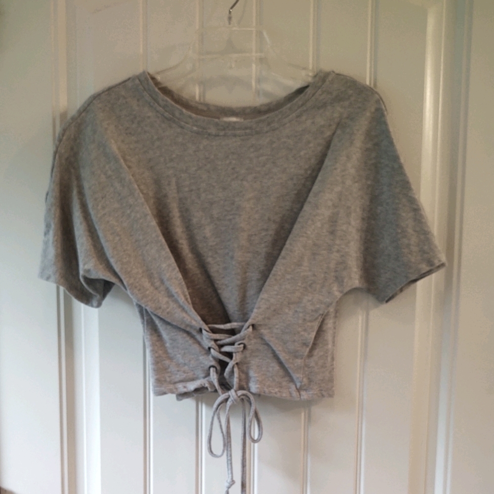 Grey Tie-Up Crop Top